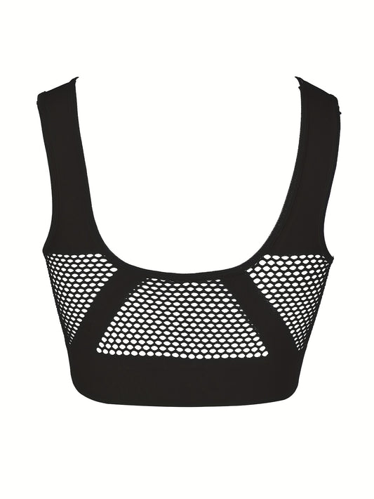 Fishnet Stitching Sports Bra Hollow Out Yoga Fitness Bra