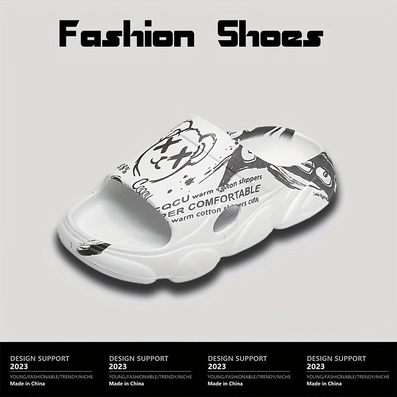 Men's Cartoon Print Non Slip Platform Slides Comfortable Cloud Slides