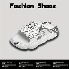 Men's Cartoon Print Non Slip Platform Slides Comfortable Cloud Slides
