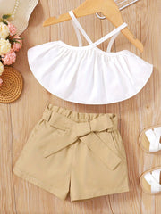 Baby Girls Halter Crop Top & Belted Shorts Set