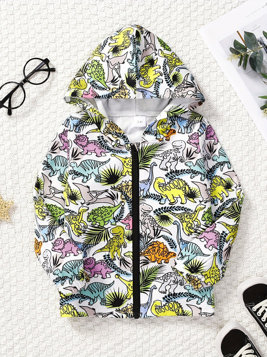 Dinosaur Full Print Boys Zip Up Hooded Sweatshirt Gym Sports Jacket