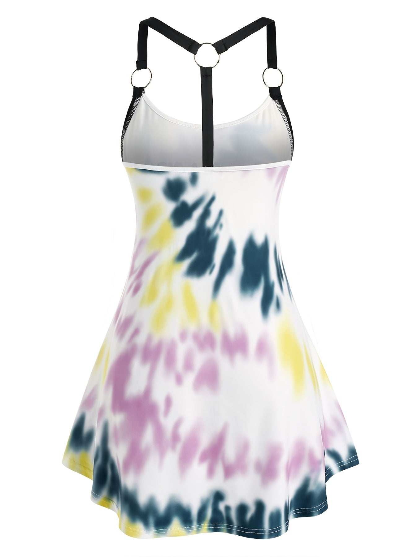  Tie Dye Letter Print O Ring Straps Tank Top Women's Plus V Neck Top