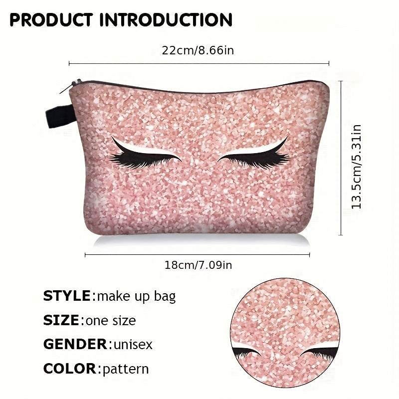 Eyelash Printed Makeup Brush Bag For Purse Pink Cosmetic Bag