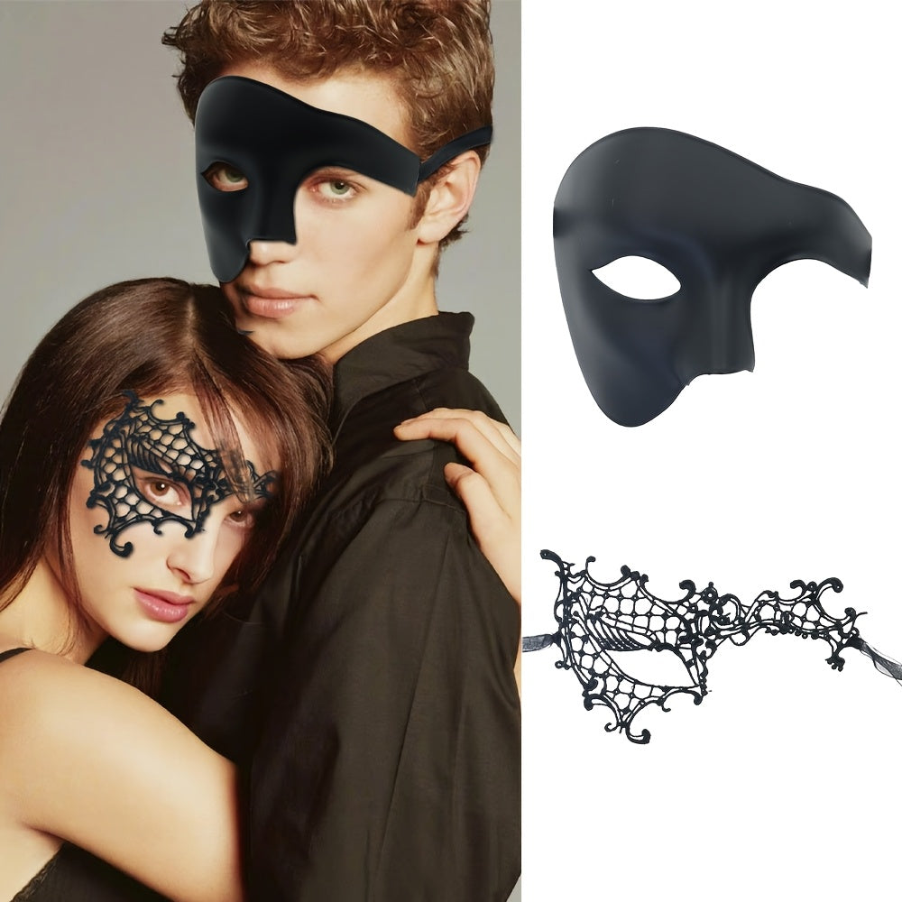 2pcs Venetian Style Masks with Lace Detailing for Couples