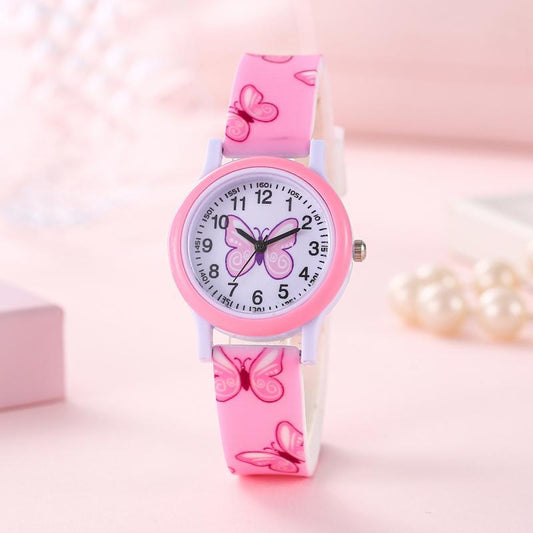 DOBROA Butterfly Print Quartz Wrist Watch for Teens PVC Strap Non Waterproof