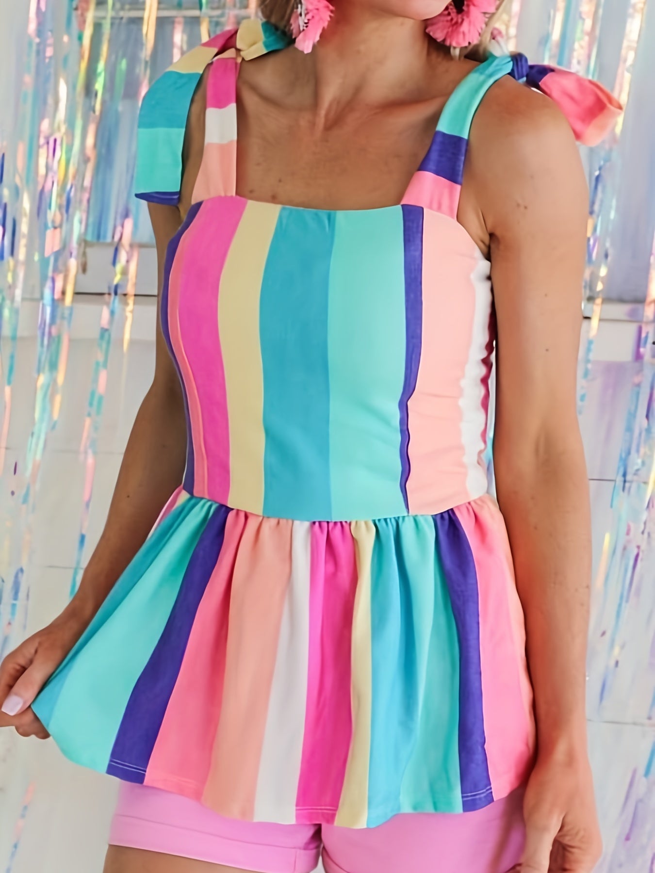 Striped Peplum Tank Top Casual Summer & Spring Women's Clothing