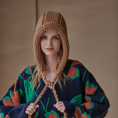 Women's Winter Hat Knitted Braided Hoodie, Valentine's Day Gift