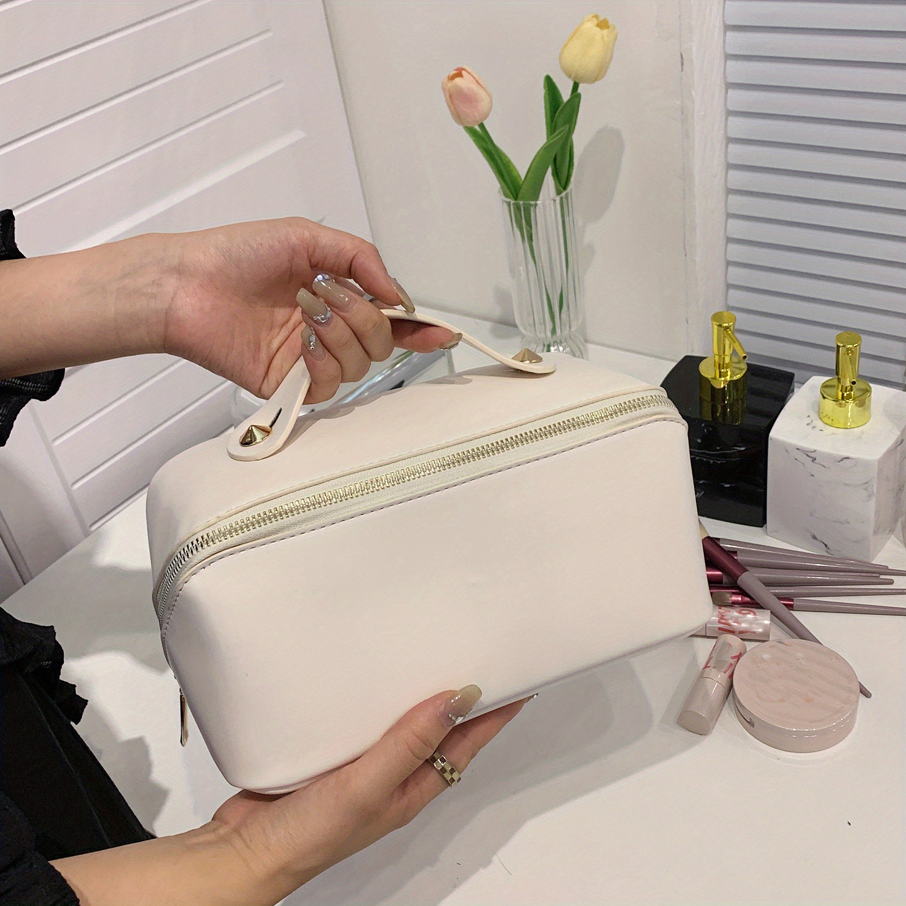 Waterproof PU Leather Travel Cosmetic Bag Large Capacity Makeup Toiletry Bag