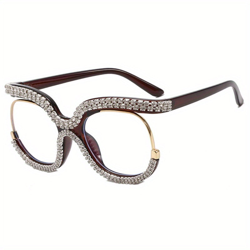 Clear Lens Rhinestone Decor Glasses Anti Light Photo Booth Props