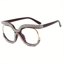 Clear Lens Rhinestone Decor Glasses Anti Light Photo Booth Props