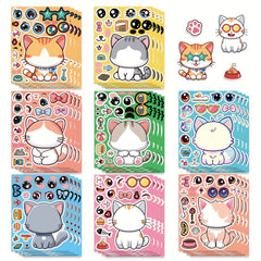 Cat Stickers Set - 8 Sheets Removable Self Adhesive Cartoon Decals