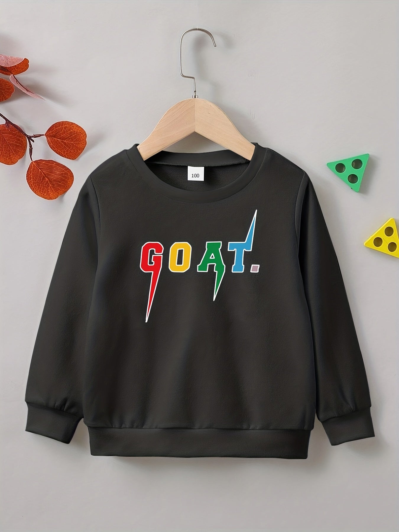 Stylish GOAT Letter Print Boys Casual Pullover Sweatshirt