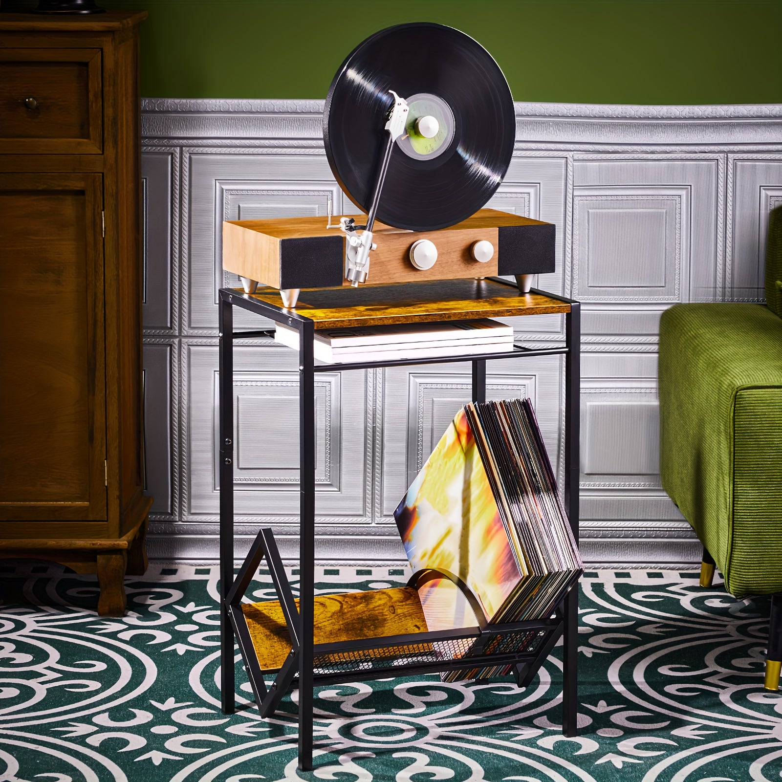 2 Tier Iron Bookshelf & Record Storage