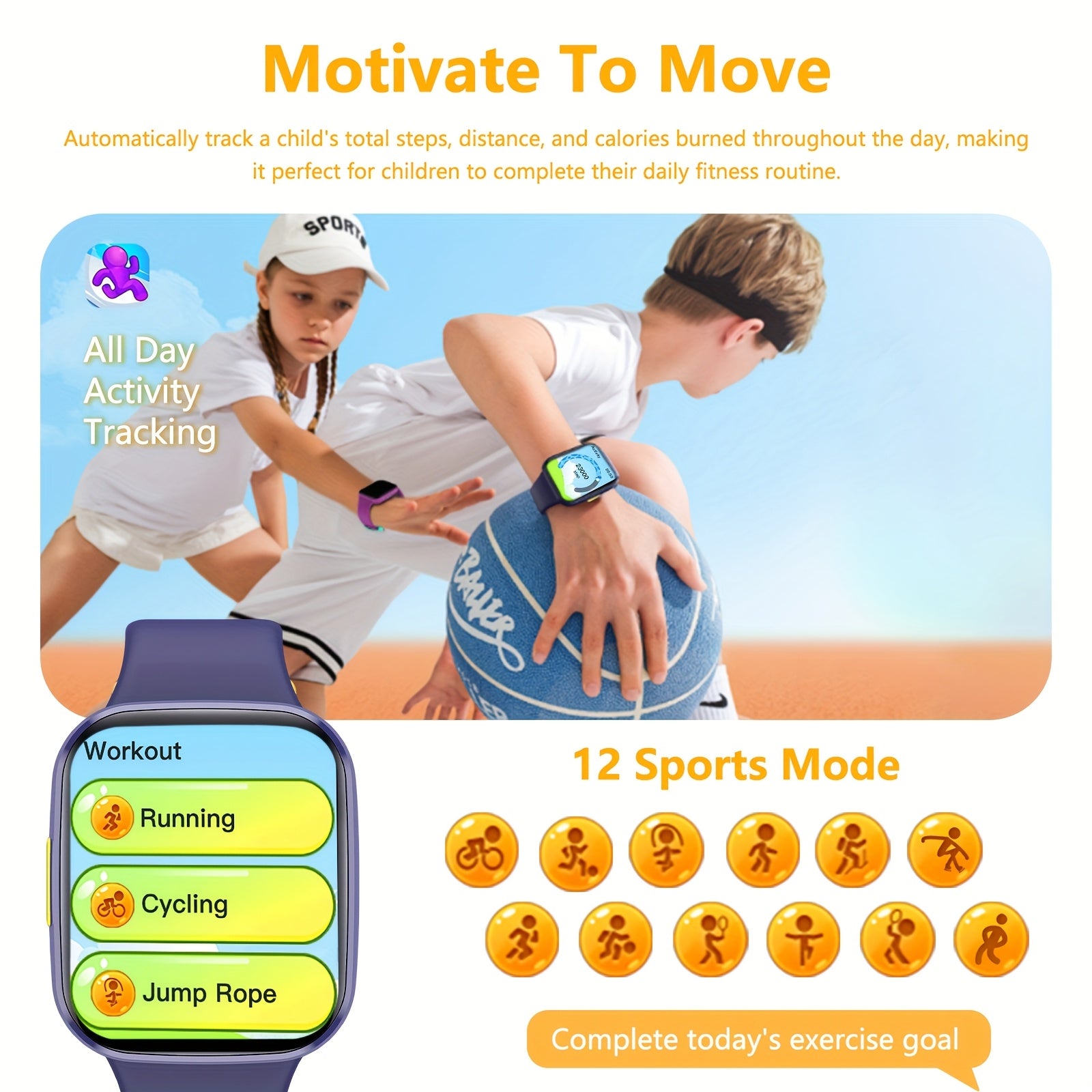 Kids' Smartwatch Fitness Activity Tracker 12 Sports Modes