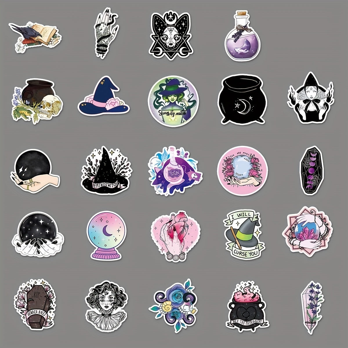 50pcs Magic Witch Graffiti Stickers for Water Cup Luggage Skateboard Car