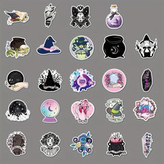 50pcs Magic Witch Graffiti Stickers for Water Cup Luggage Skateboard Car