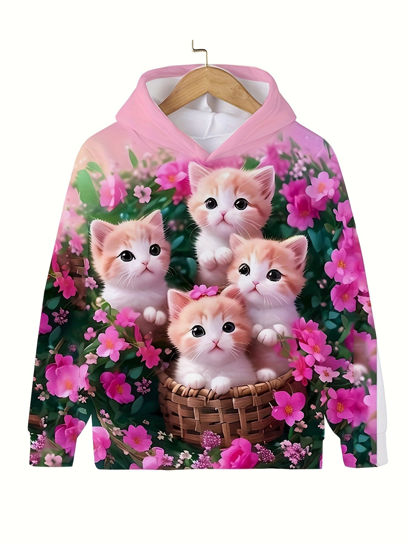 Adorable Kitten Long Sleeve Hoodie Girls Pullover Sweatshirt