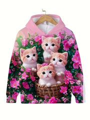 Adorable Kitten Long Sleeve Hoodie Girls Pullover Sweatshirt