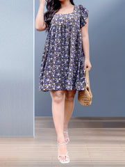  Boho Dress Women's Plus Ditsy Floral Print Ruffled Cap Sleeve Dress