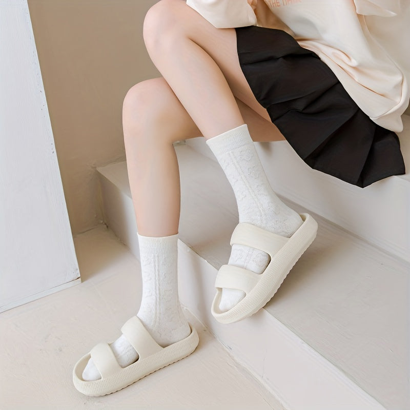 6 Pairs Women's Textured Mid Tube Socks Stockings