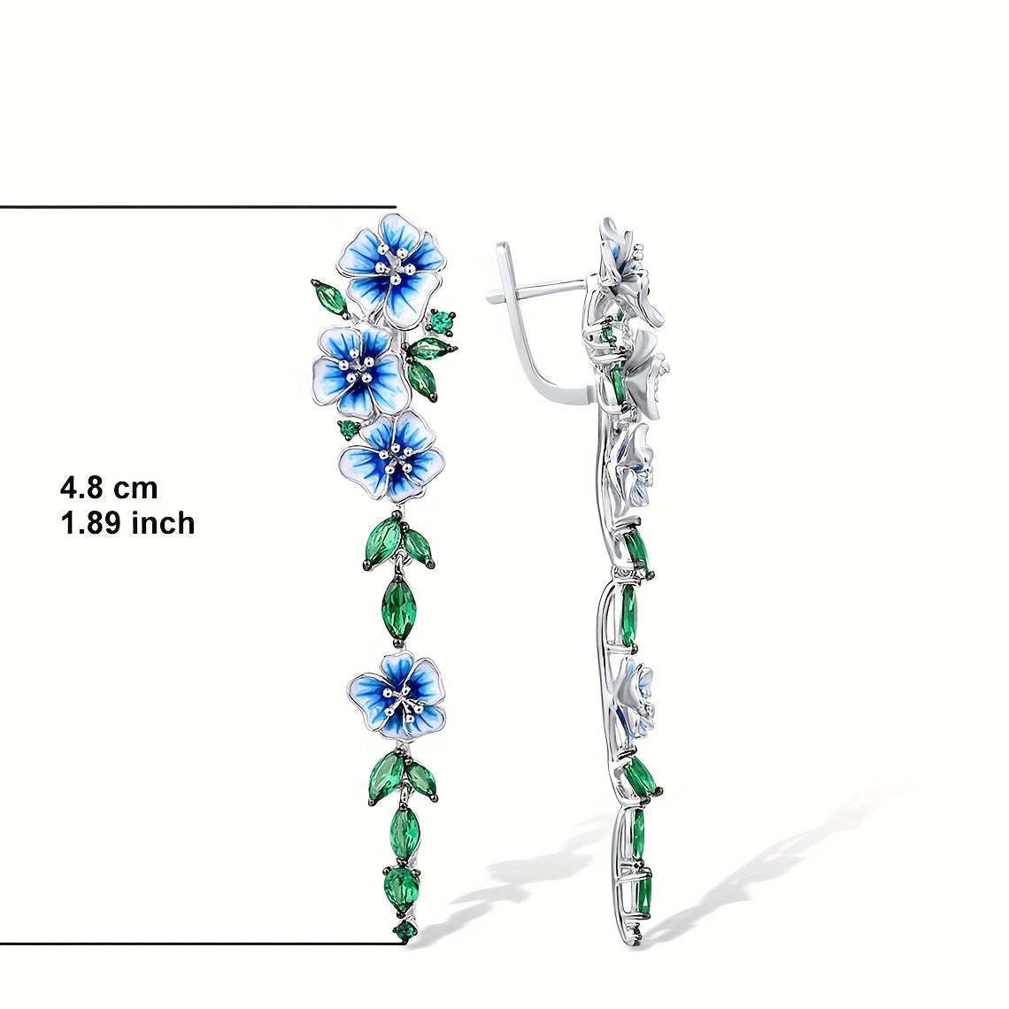 Emerald Synthetic Gem Flower Chain Dangle Earrings