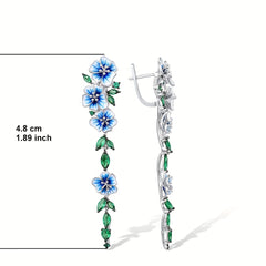 Emerald Synthetic Gem Flower Chain Dangle Earrings