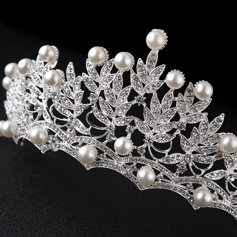 Faux Pearl Crystal Crown Hairband Headband Bridal Wedding Party