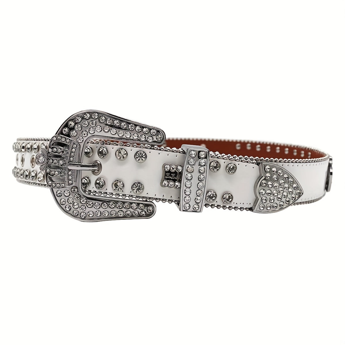 Crown Rhinestone PU Leather Belt Western Cowboy