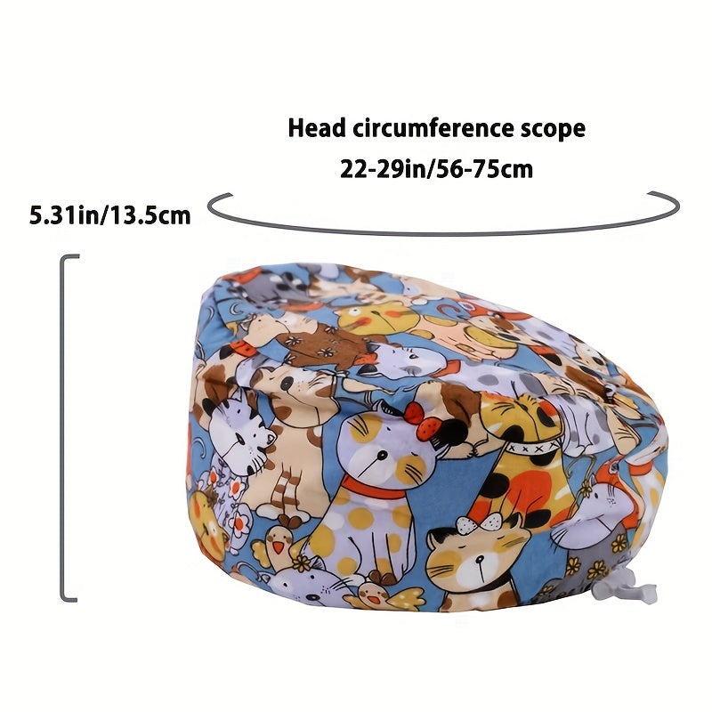 Cartoon Print Work Cap For Men & Women Adjustable Nurse Cap