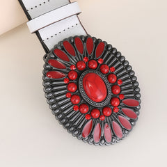 Embossed Bohemian Style Belt Vintage Western Style Cowboy PU Leather Belt