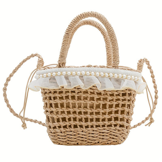 Girls' Lace Straw Woven Handbag Casual Crossbody Bag
