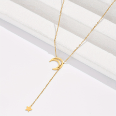 Stainless Steel Moon Star Pendant Necklace 14K Plated Neck Jewelry Gift