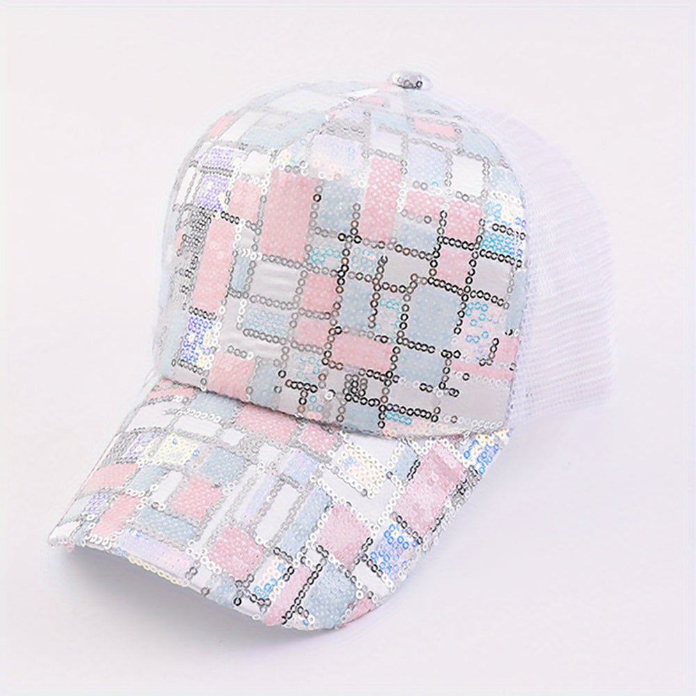 Sequin Plaid Y2K Trucker Hat Mesh Baseball Cap Unisex Hip Hop Dad Hats