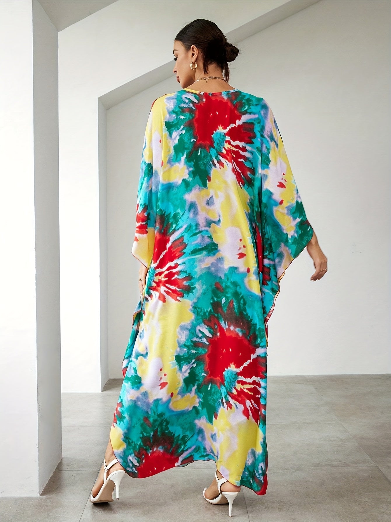  Boho Tie Dye Batwing Beach Cover Up