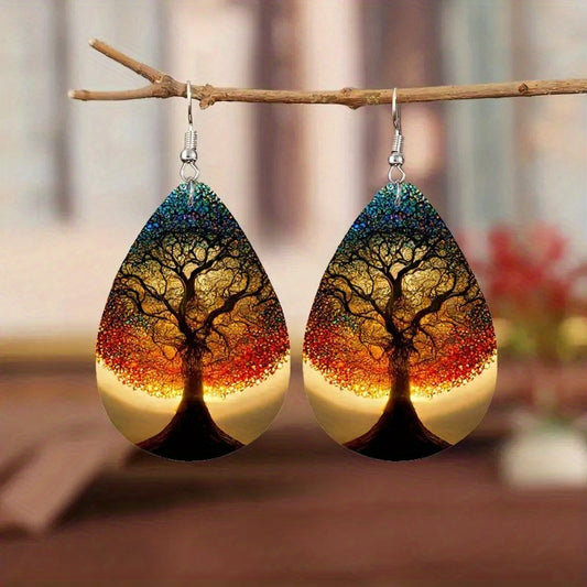 Tree Of Life Faux Leather Earrings Men Women PU Hanging Party Earrings