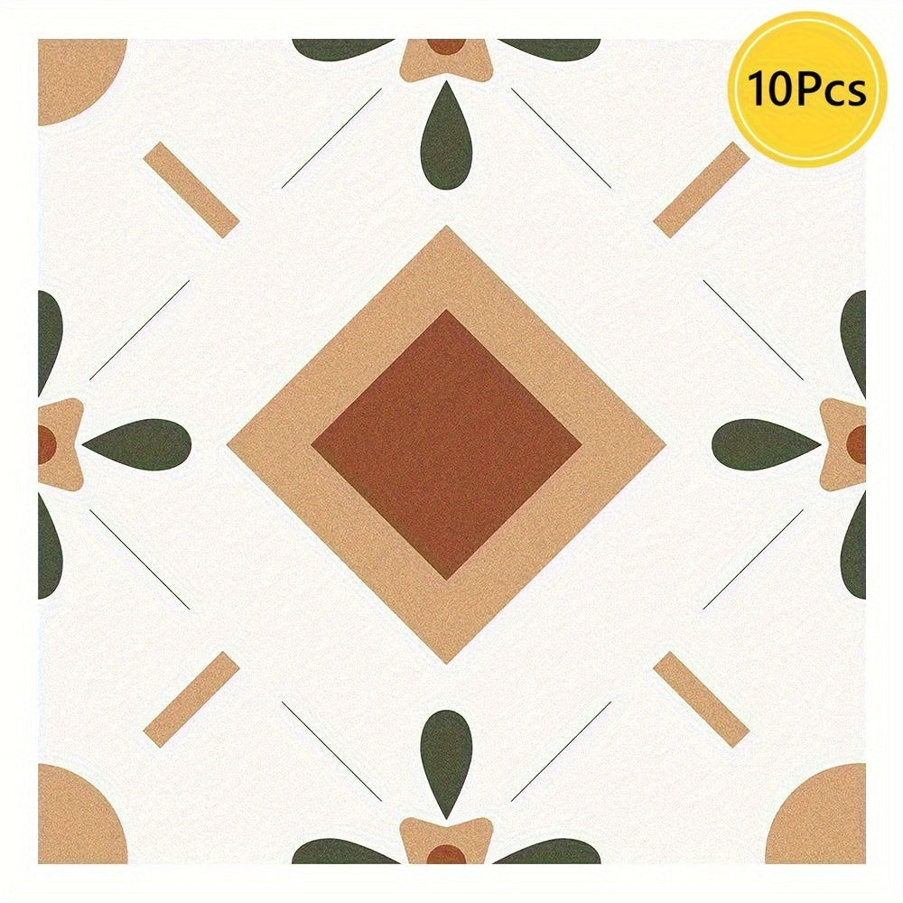 10pcs Peel And Stick Vinyl Floor Tile Sticker - Waterproof & Heat Resistant