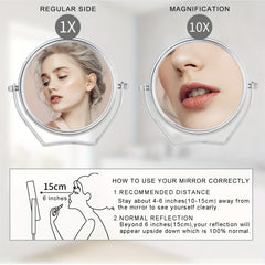 Portable Round Travel Mirror 1X/10X Magnification Handle 360 Swivel Men Women