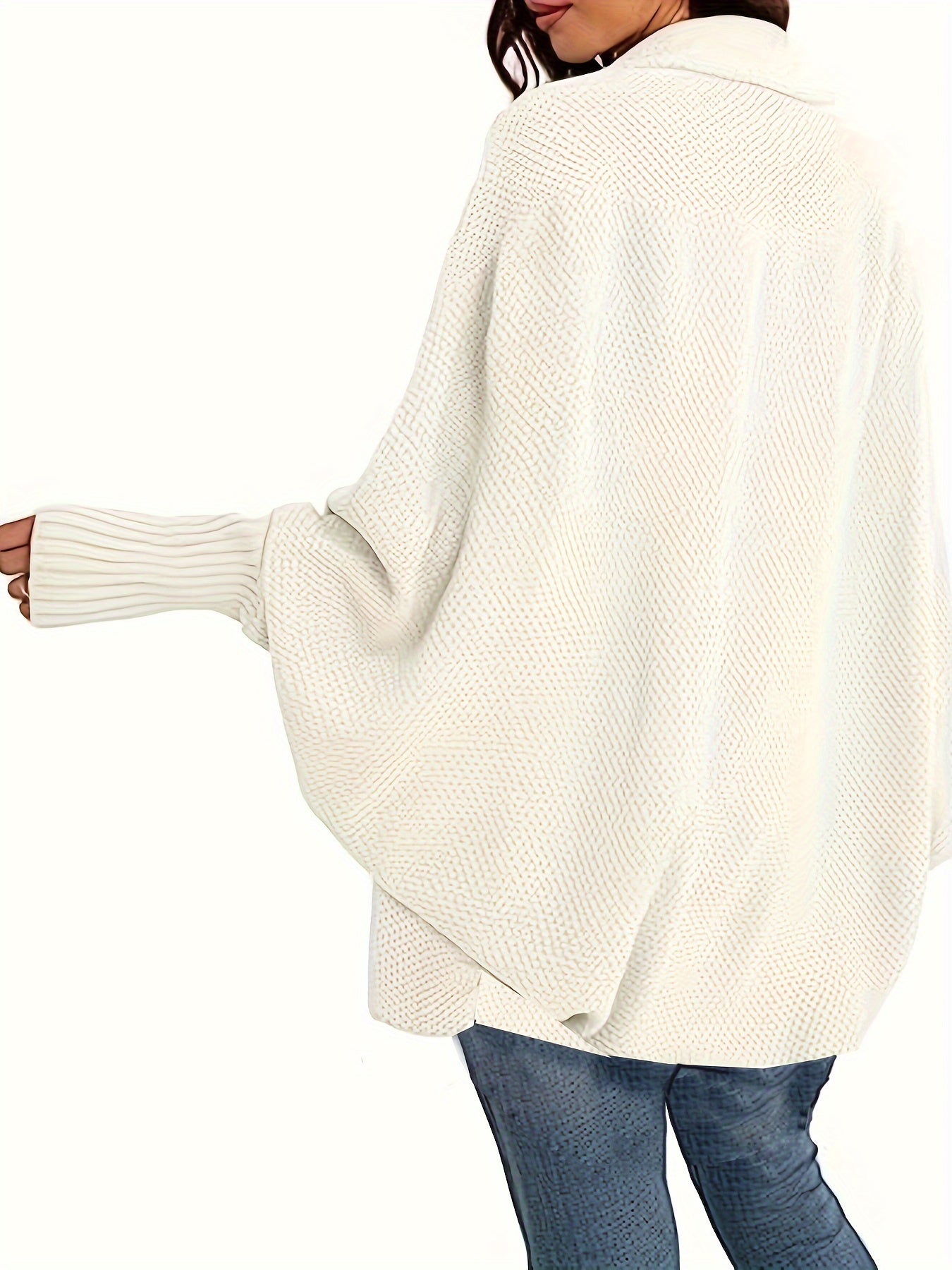  Solid Batwing Sleeve Shawl Collar Open Front Cardigan