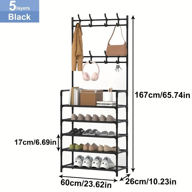 Sturdy Freestanding Metal Coat Rack Shoe Rack w/ Multifunctional Storage Rack