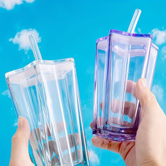 2pcs 300ml Glass Water Cocktail Cup with Straw