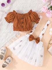 Baby Girls Off Shoulder Top Mesh Suspender Skirt