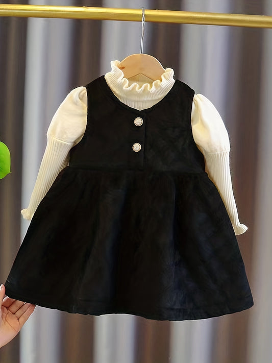 Sleeveless Winter Dress For Toddler Girls Button Collar Tank Dress