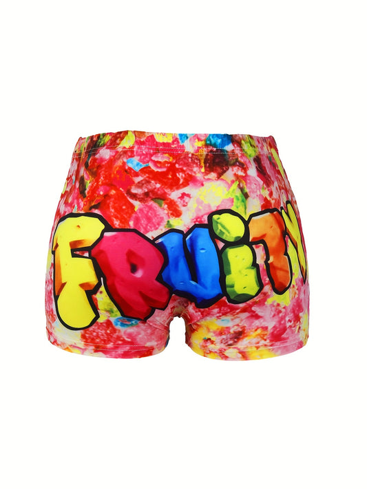 Letter Print Skinny Shorts Casual Yoga Shorts