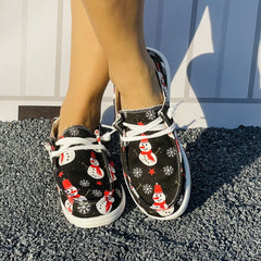 Christmas Snowman Print Lace Up Canvas Shoes