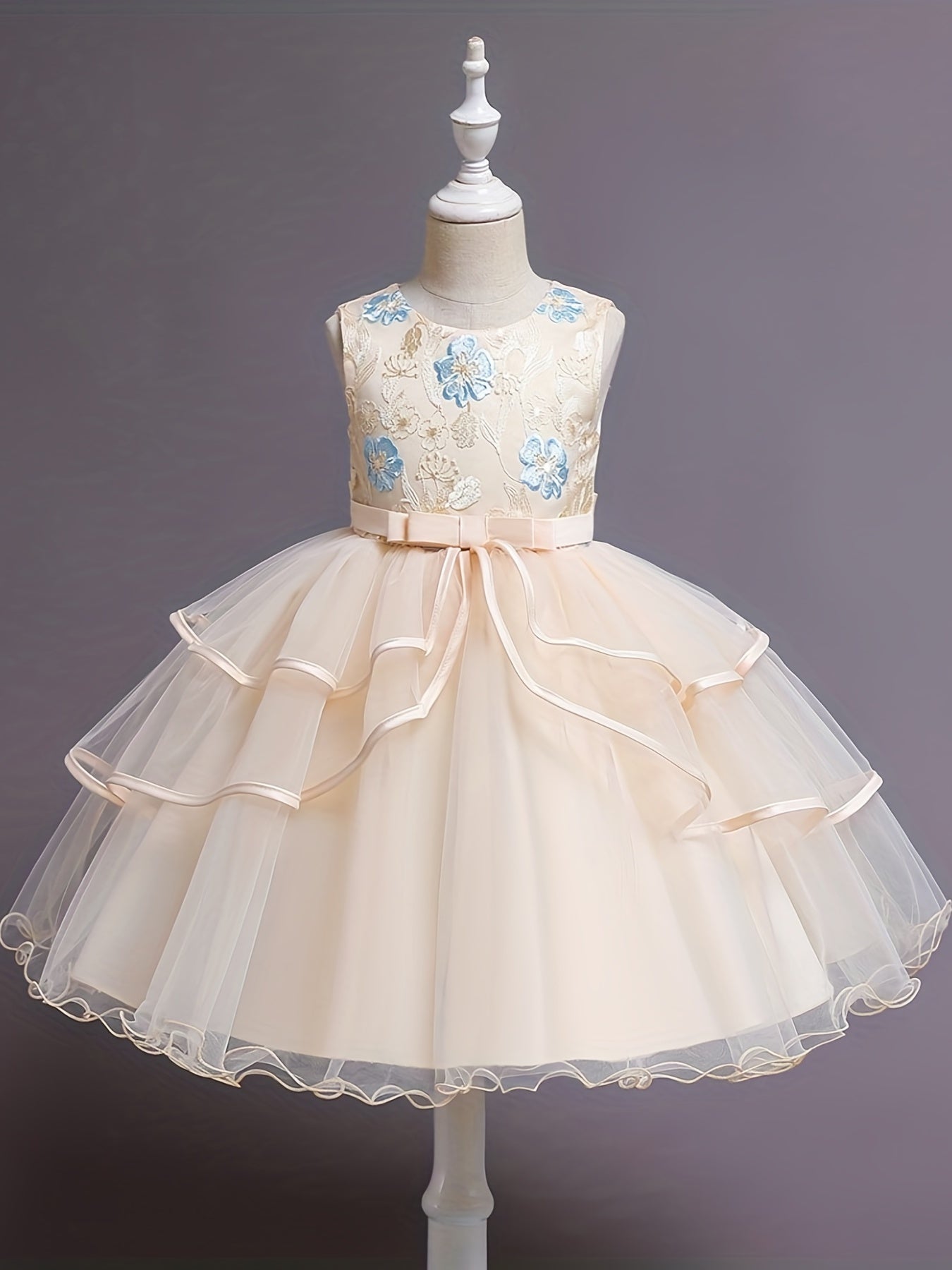 Princess Dress For Christmas Birthday & Evening Parties Sleeveless Flower Embroi