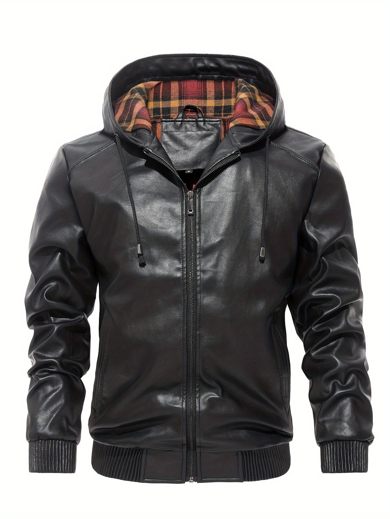 Men's Pu Leather Hooded Jacket Windproof Warm Thermal Jacket