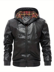 Men's Pu Leather Hooded Jacket Windproof Warm Thermal Jacket