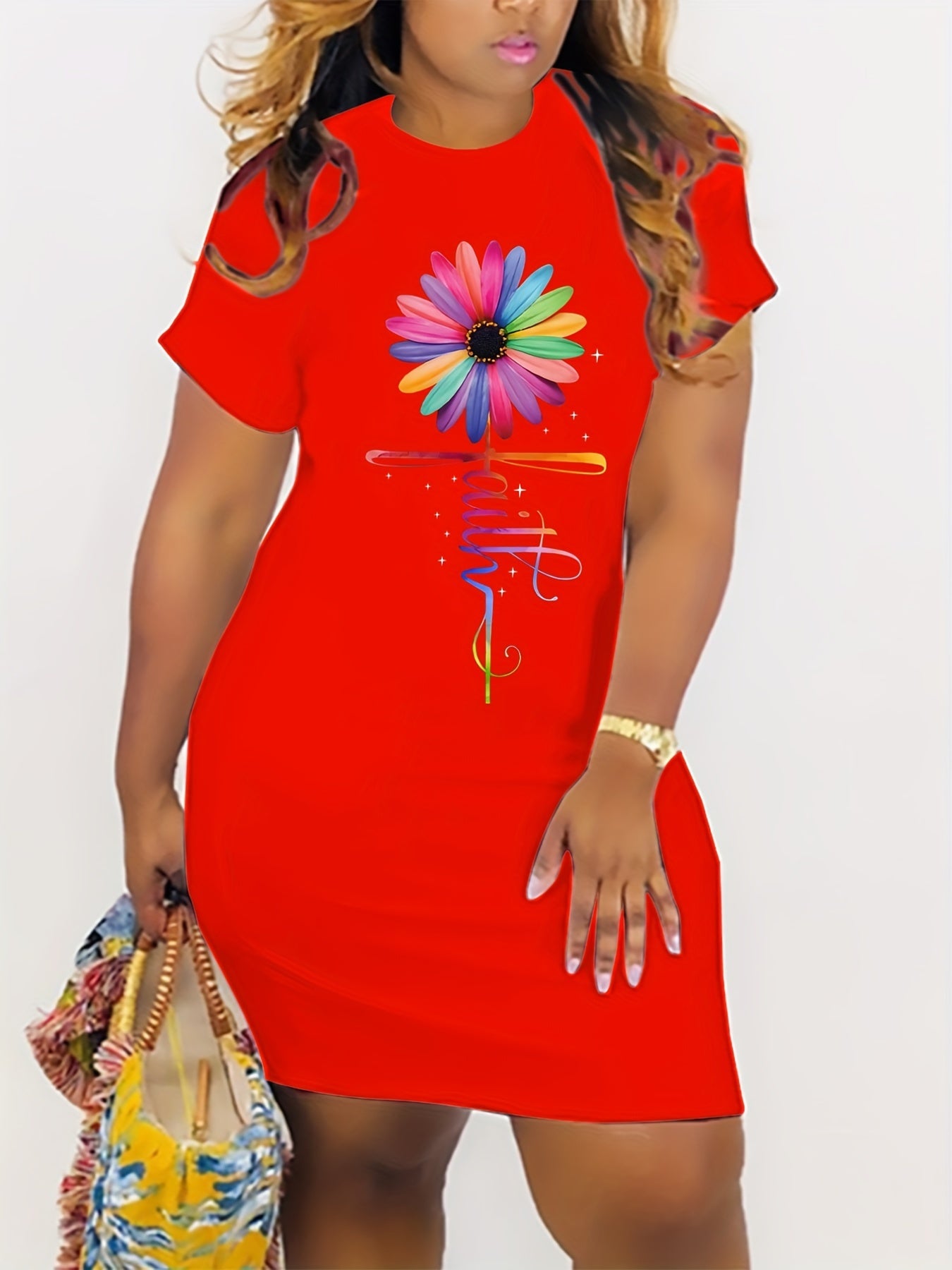  Floral Print Short Sleeve Dress