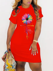  Floral Print Short Sleeve Dress