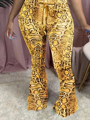  Flared Leg Trousers Drawstring Waist